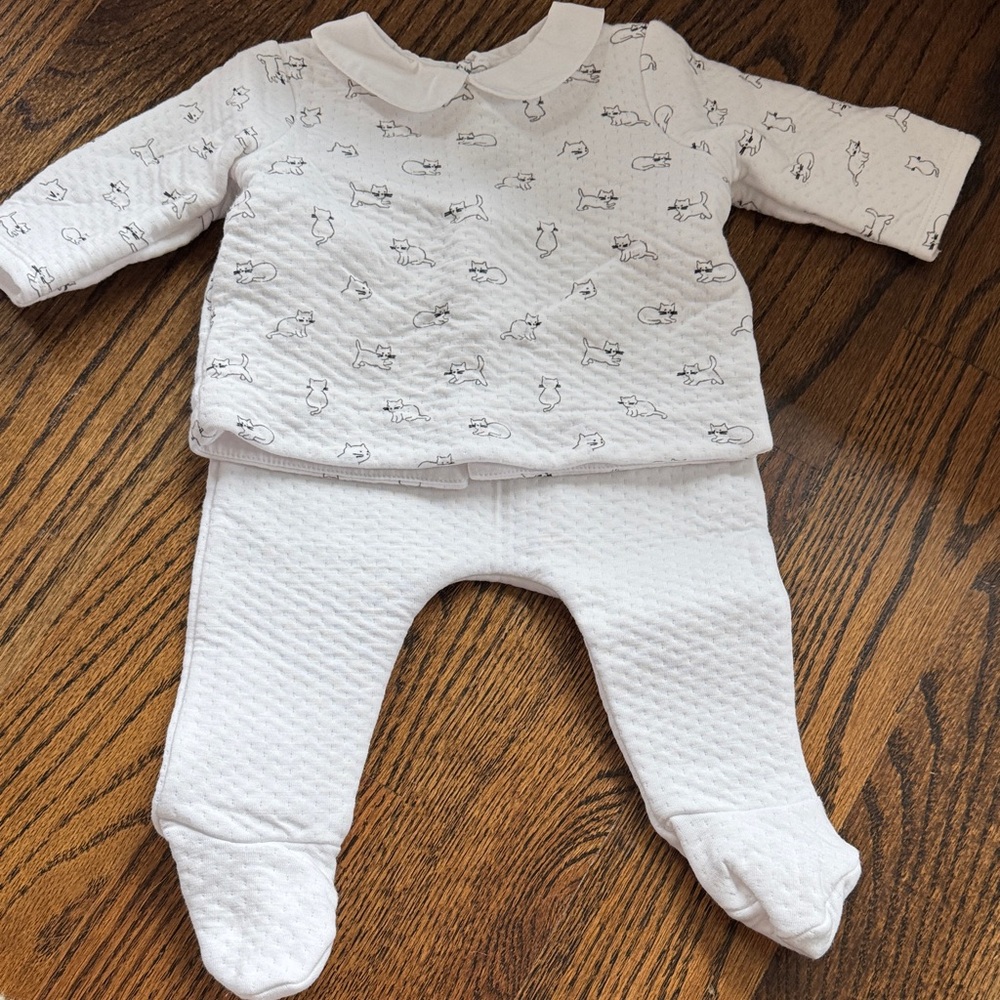 Jacadi Paris White Quilted Baby Two Piece Set, 3 months